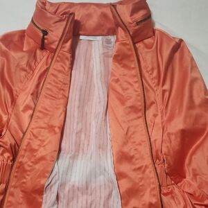 Orange Bomber Jacket with Zipper Collar and Smooth Finish